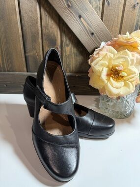 Clarks Black Mary Jane Block Heel Shoes